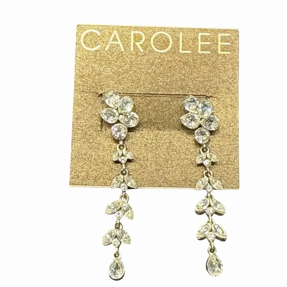 Carolee Silver Tone Clear Rhinestone Floral Cluster Dangle Earrings Stud